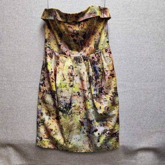 Mcginn Strapless Dress Cooling Magma Sz 10 Watercolor Artsy Cocktail Pockets! - Picture 6 of 8
